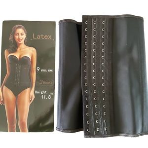 Slifbaby Womens Latex Waist Trainer Shapewear Black 9 Stell Bone 3 Hooks XS New
